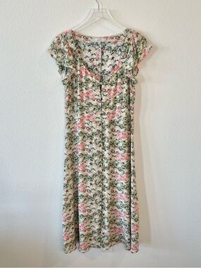 Loft Floral Midi Dress - Pink & Green Floral